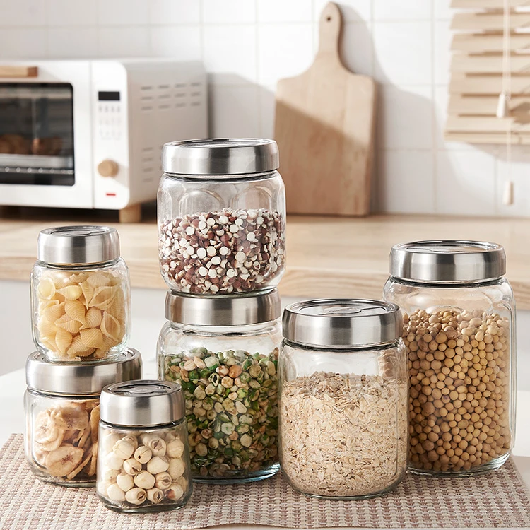 Food Sealed Glass Jar Storage Bottle Honey Tea Jar Transparent  Glass Food Storage Container Candy Nut Jar Kitchen Utensils New