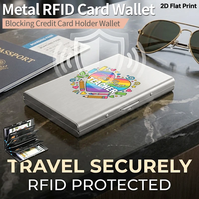 

Металлический держатель для карт с защитой от RFID для мужчин и женщин, тонкий матовый чехол для кредитных карт, алюминиевый кошелек с защитой от кражи, дизайн «Радужное сердце» (Учительский узор)