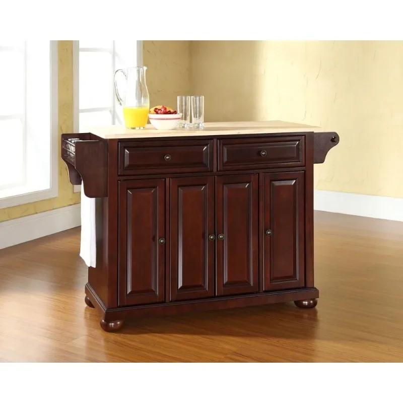 Alexandria Kitchen Island with Natural Wood Top - Vintage Mahogany