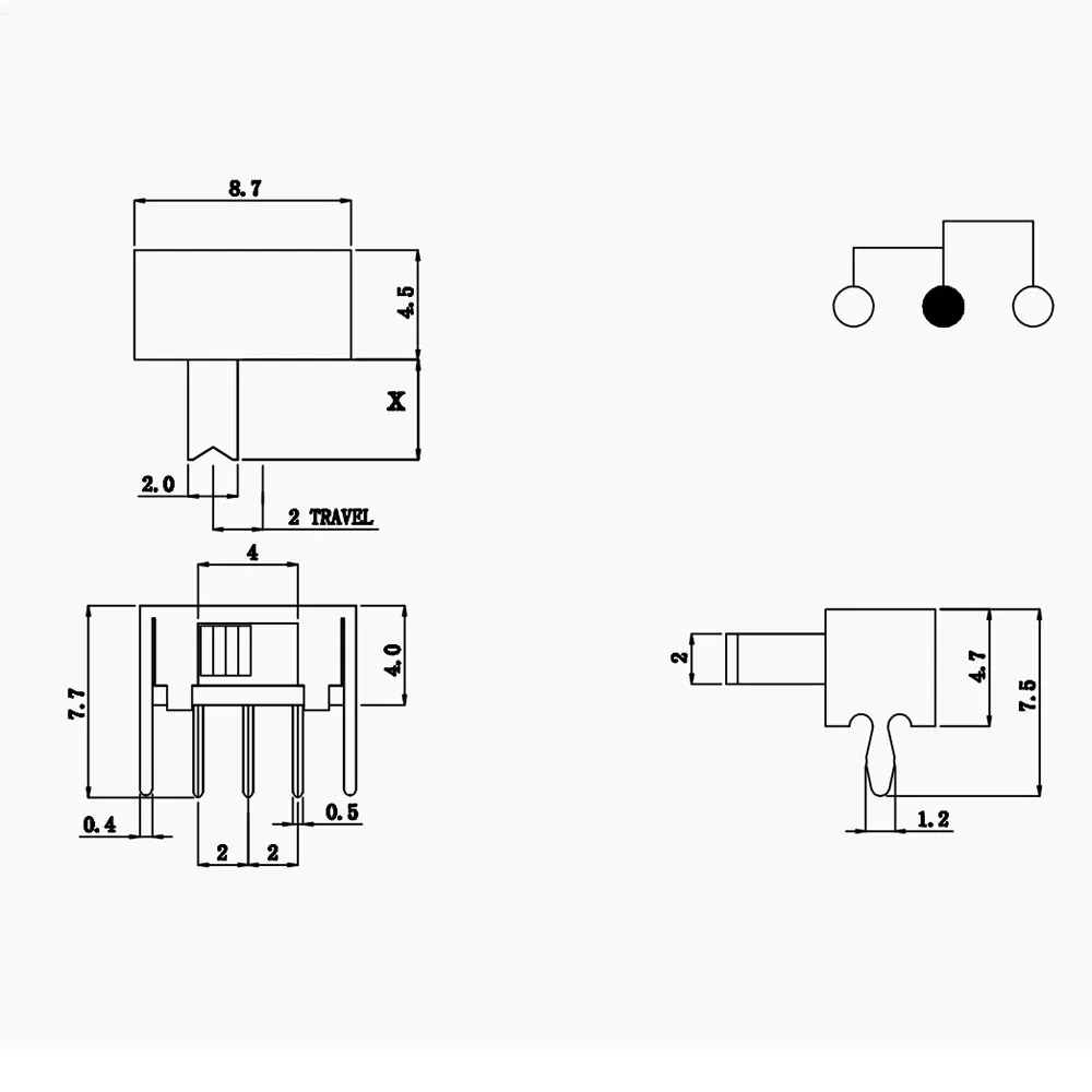10-50Pcs SK12D07 Toggle Switch 3Pin PCB 2 Position 1P2T SPDT SK12D07VG4 Handle Height 4mm Miniature Slide Switch Side Knob