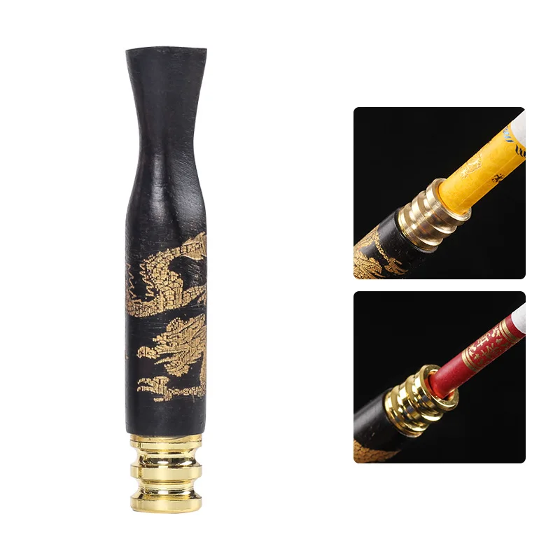 Carved Dragon Ebony Cigarette Holder Filter Wooden Cigarette Smoking Pipe Bit Straight Filter Tobacco Filter Cigarette Holder