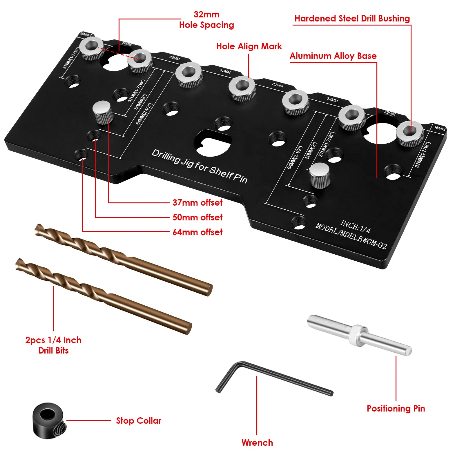 Shelf Pin Jig Hole Drilling Jig 1/4 Inch Aluminum Alloy Shelf Pin Drilling Guide Precise Cabinet Mounting Template Jig