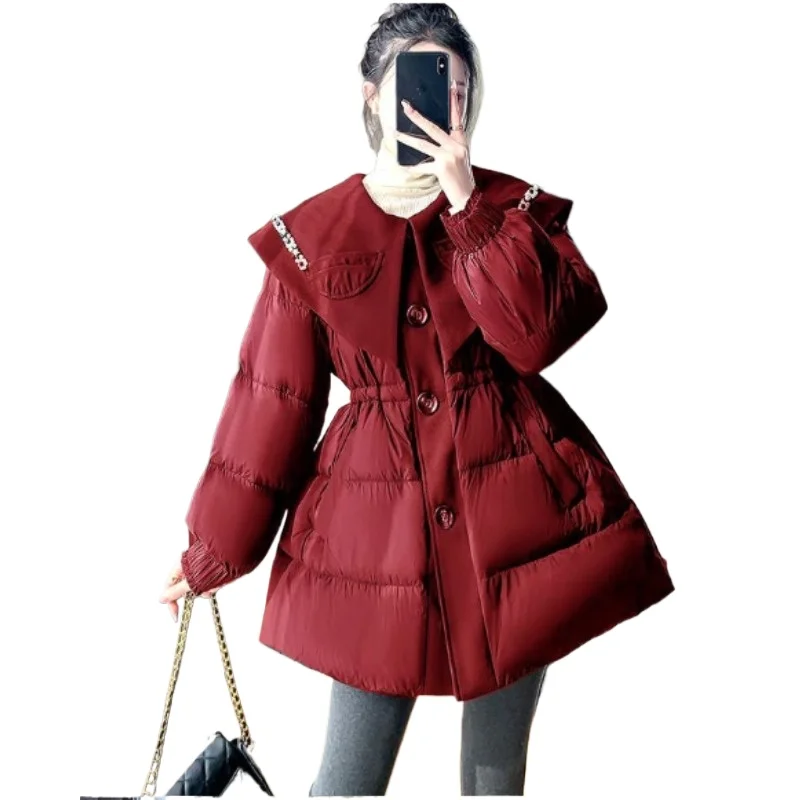 New Plus Size Women Clothing 2026 Winter Fashionable Waist Cinching Slimming Loose Fitting Patchwork Suit Collar Cotton Jacket