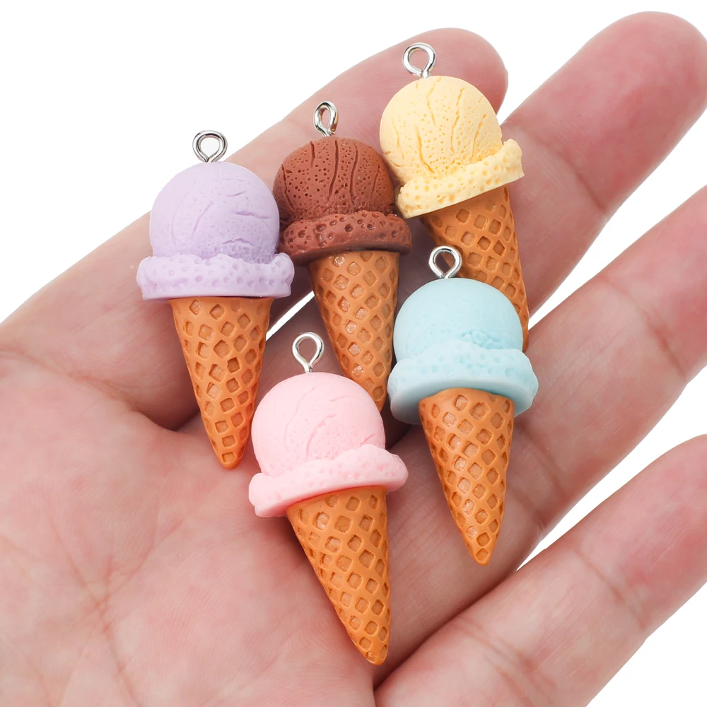 

10pcs Cute 3D Ice Cream Summer Resin Charms Food Pendants for DIY Necklace Earrings Jewelry Making Supplies Keychain Findings