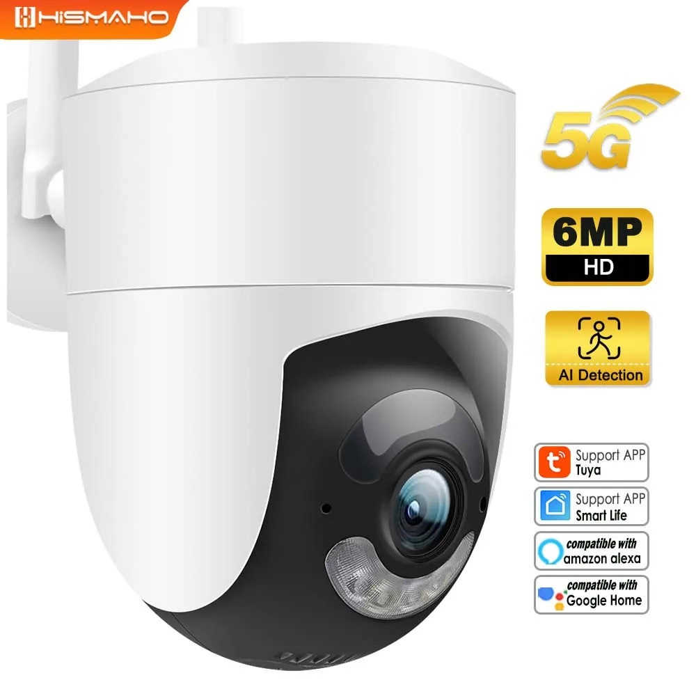 Tuya IP Camera 5G WIFI 6MP Alexa Google Home Outdoor PTZ Security Protection CCTV Video Surveillance Motion detection NVR