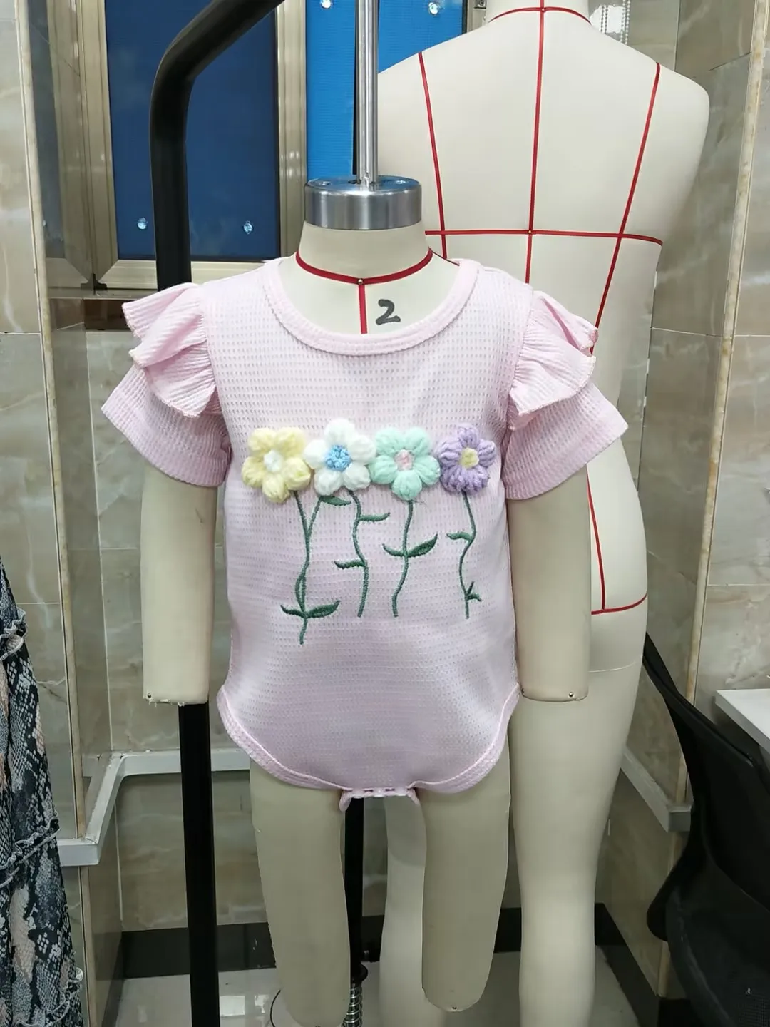 

Baby Girl Waffle Romper Summer Cute 3D Flower Ruffled Short Sleeve O Neck Jumpsuits Newborn Clothes 0-18Months