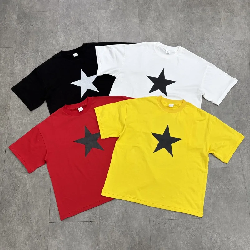 Big Five Star Print YZY Kanye West T Shirt Men Women American Streetwear Los Angeles Bully TS-07 Loose Back Mask Print Tops Tee