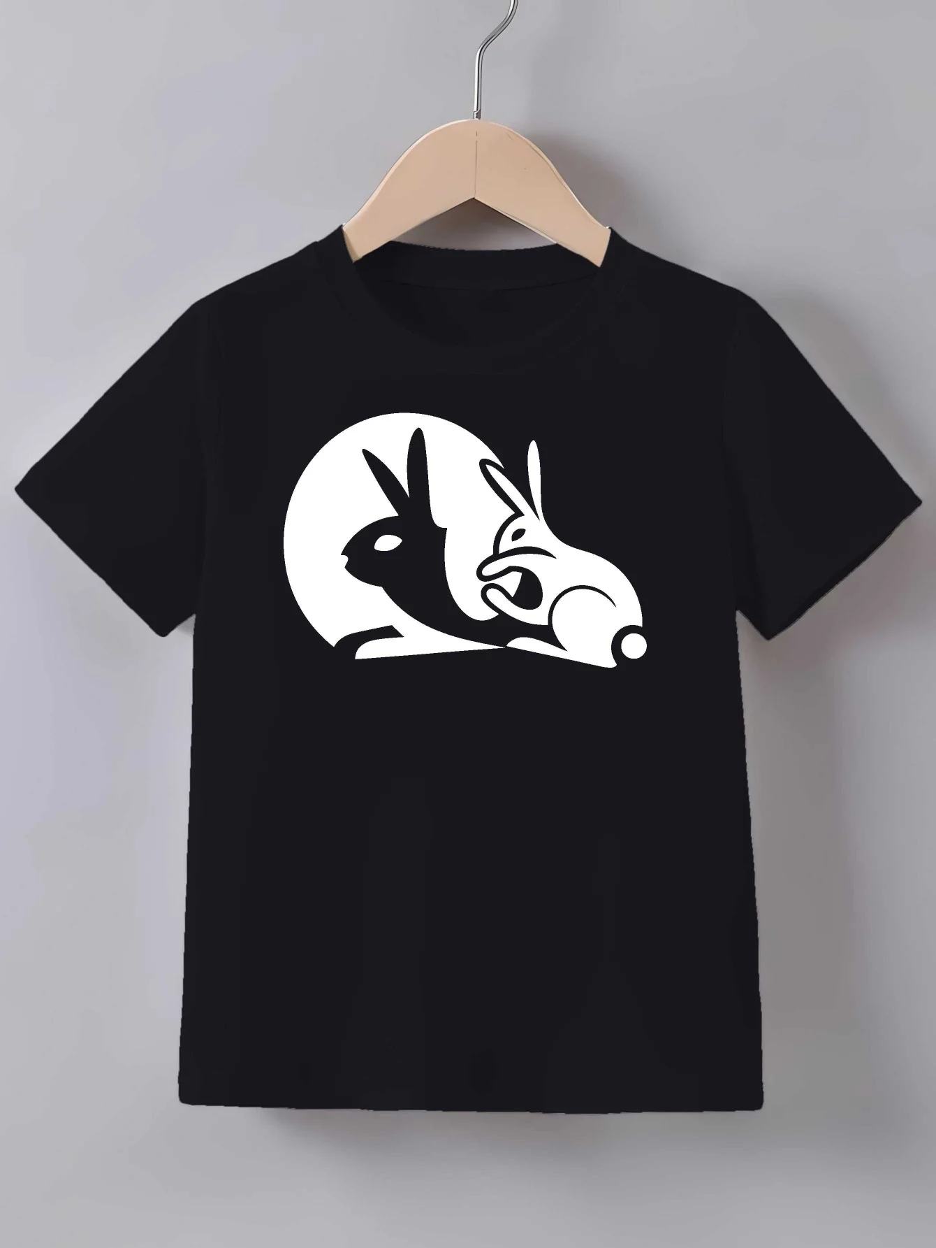 Double Bunny Black Silhouette Graphic T Shirt Family Matching Boys Girls Kids Short Sleeve Cartoon Children Daily Tops