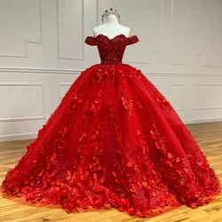 Angelsbridep Elegant Shiny Red Ball Gown 15 Year Old Quinceanera Dresses 2024 With 3D Appliques Princess Birthday Party Dress