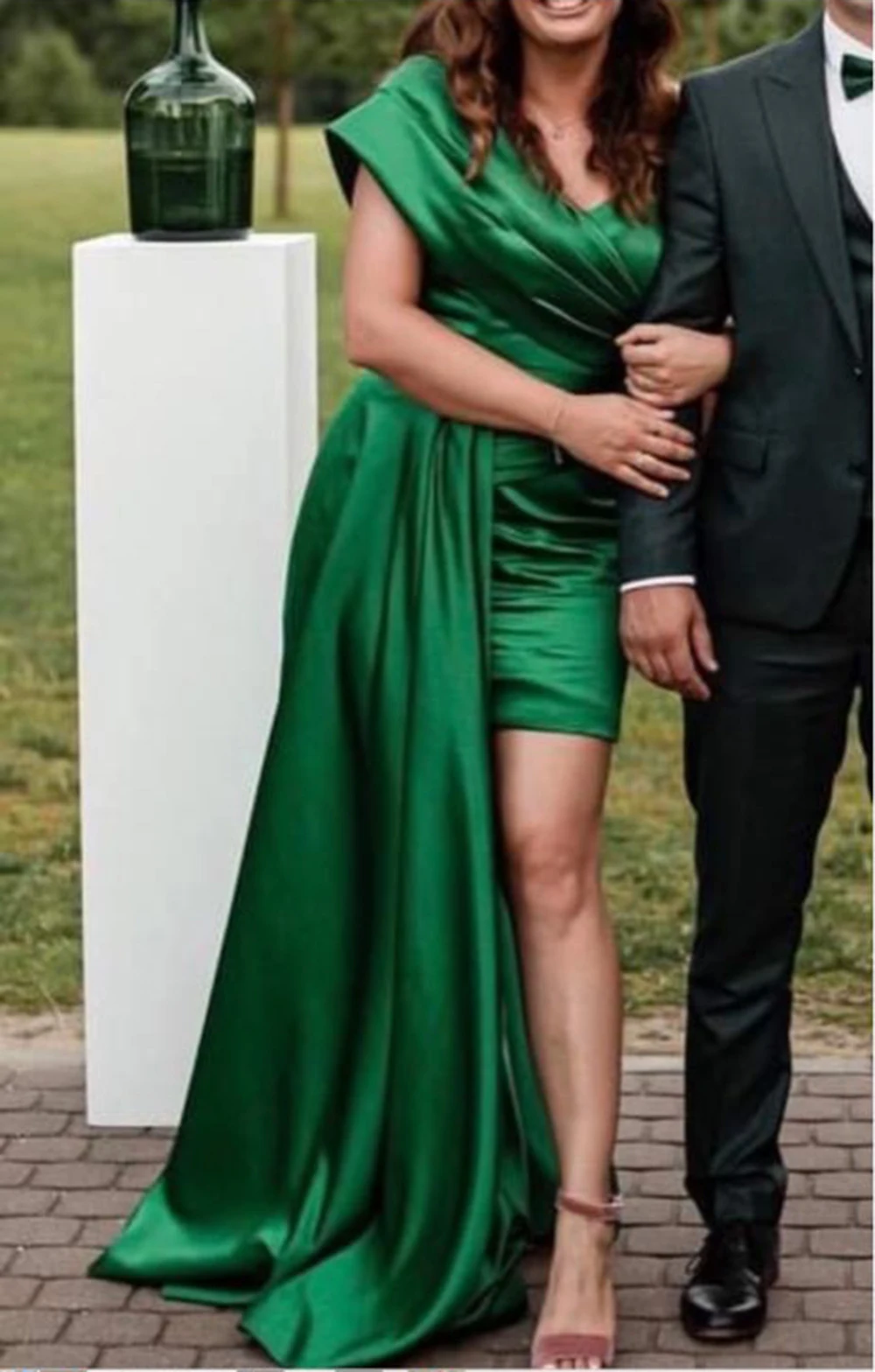 

Bafftafe Green Short Long Prom Dresses Sheath One Shoulder Cocktail Gowns Above Knee Mini Event Party Wedding Bridesmaid Dress