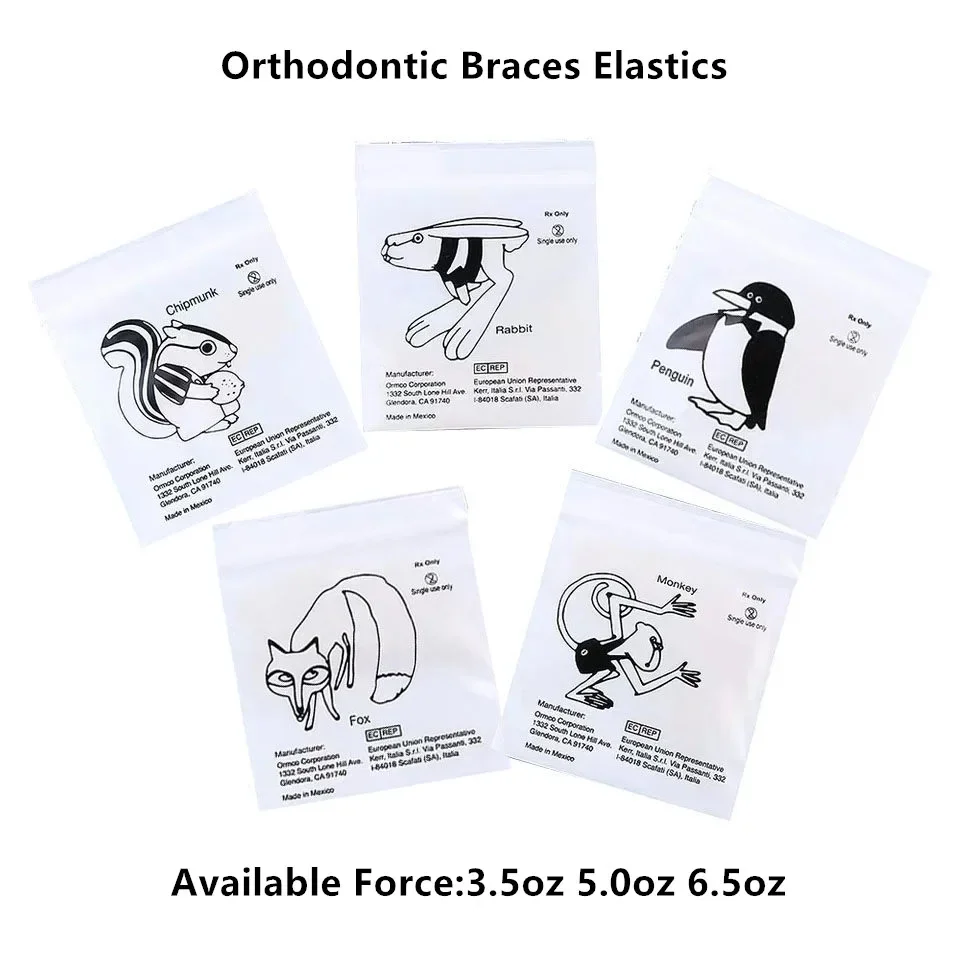 Dentals Braces Rubber Bands Orthodontic Elastics 3.5/5 0/6.5 Oz Latex Force Zoo Pack Durable & Comfortable 50 Bags/Box