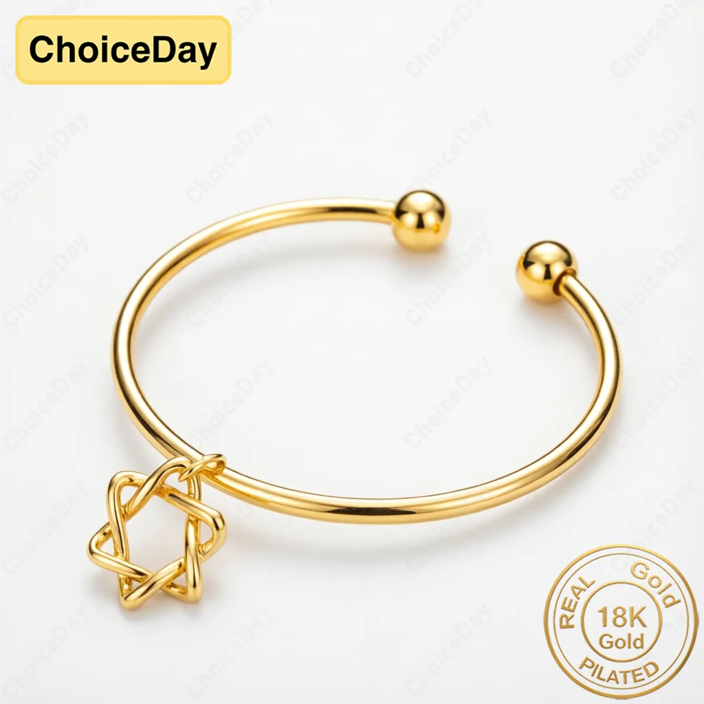 18K Gold Plated Delicate Openwork Star Bangle Women's Fashionable and Charming Party Gift and Wedding Jewelry