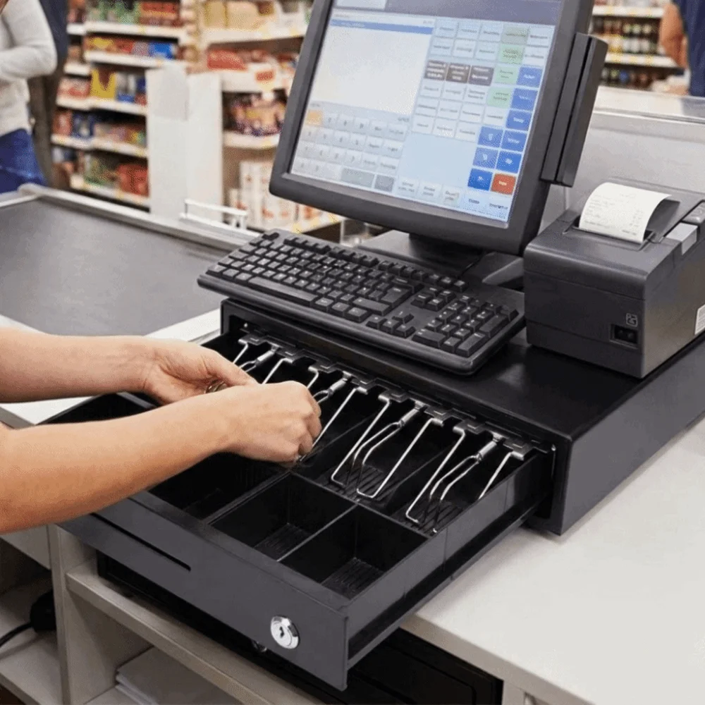 Metal Supermarket Cash Box 4 Bill 5 Coin Removable Cash Drawer Box Heavy Duty Wiring RJ11 Cash Register Drawer Small Businesses