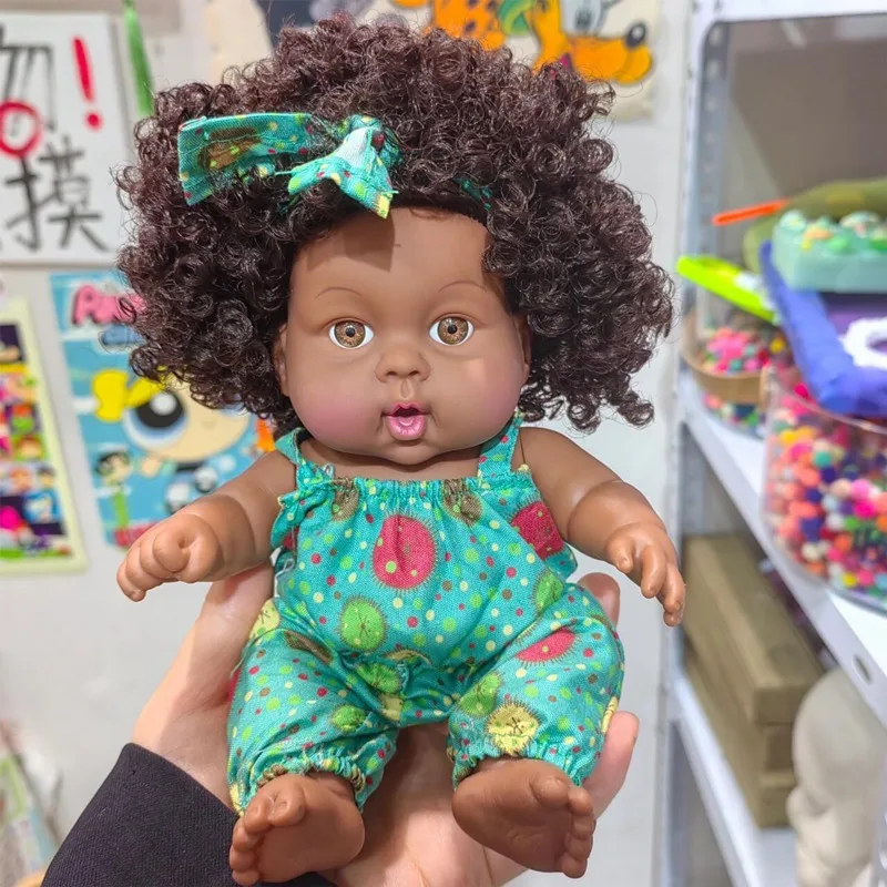 8 Inch 20cm Cute Black African Dolls for Girls Soft Touch Reborn Baby Children Hairdress Clothes Toy Removable Princess Dolls