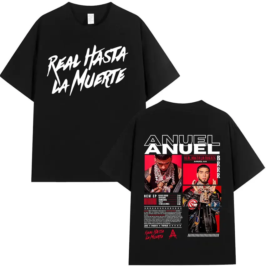 Rapper Anuel AA Real Hasta La Muerte Album T Shirt Men's Hip Hop Fashion Short Sleeve T-Shirts Vintage Oversized Cotton T-shirt