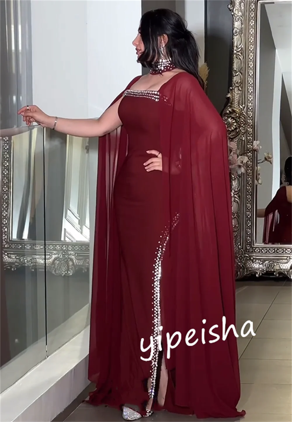 Prom Dress Evening    Satin Beading  A-line Square Neck Bespoke Occasion Gown Long es Saudi Arabia