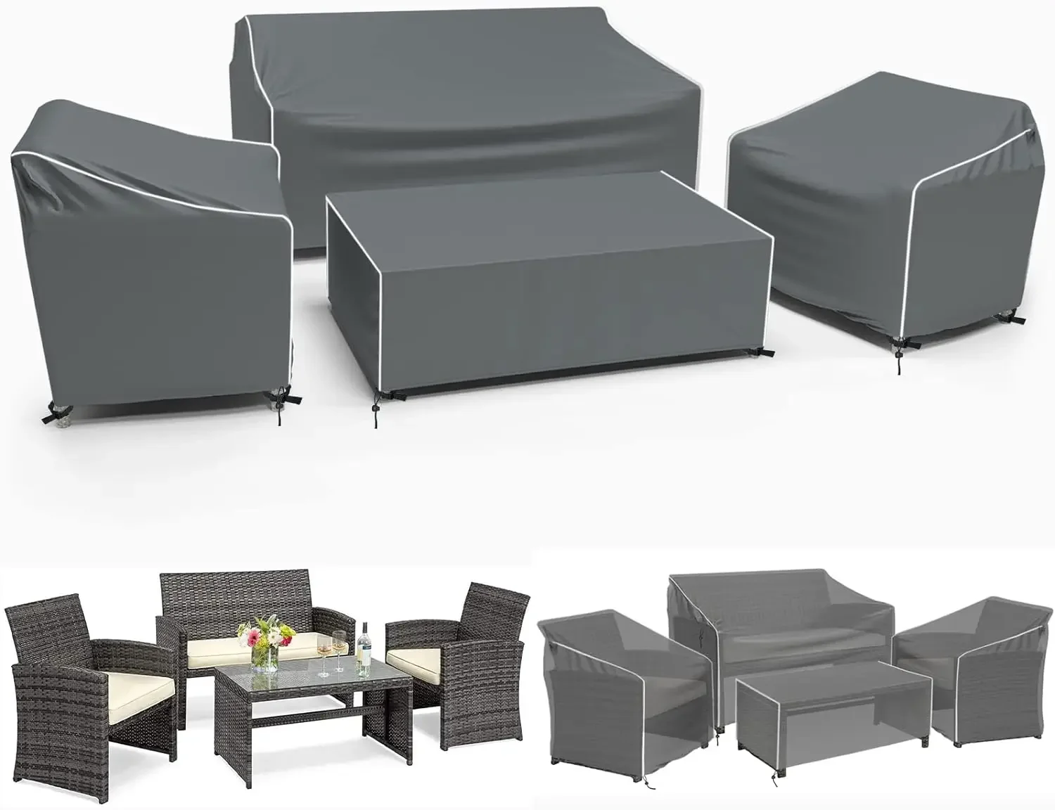 Patio Furniture Covers, Outdoor Furniture Cover Waterproof 4-Piece, Patio Furniture Set Covers, Heavy Duty Patio Covers