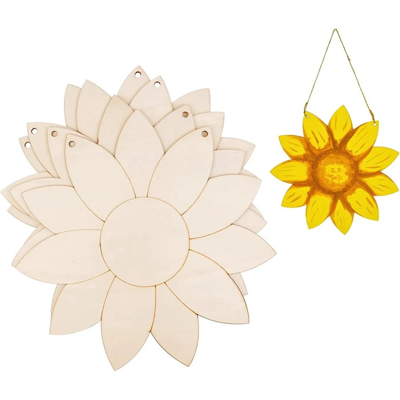 ดอกทานตะวันไม้ Cutout Sunflower Sign Cutouts Sunflower ไม้แขวนประตู 10M เชือกธรรมชาติ