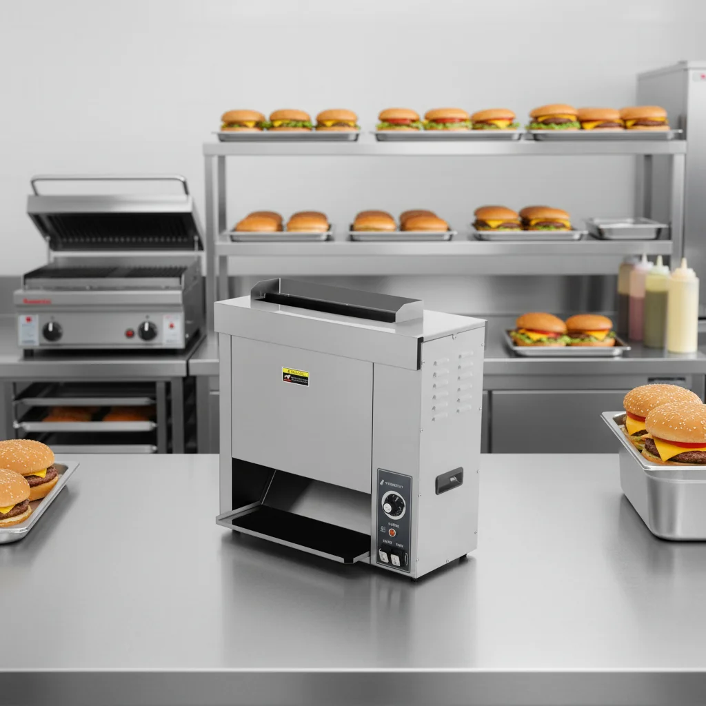 Burger Buns Machine 2700W Electric Vertical Burger Baking Machine Automatic Continuous Conveyor Bun Griller Toaster