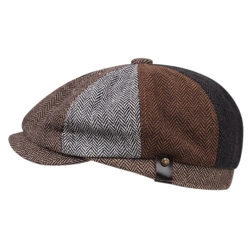 Béret octogonal britannique pour homme, casquette Newsboy, chapeau rétro, patchwork, automne et hiver