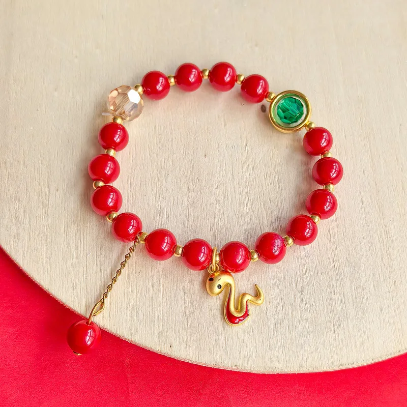 

Chinese Style Zodiac Snake Year Bracelet For Women Unisex Lucky Red Beaded Bracelets New Year Good Luck Wealth Charm Jewelry