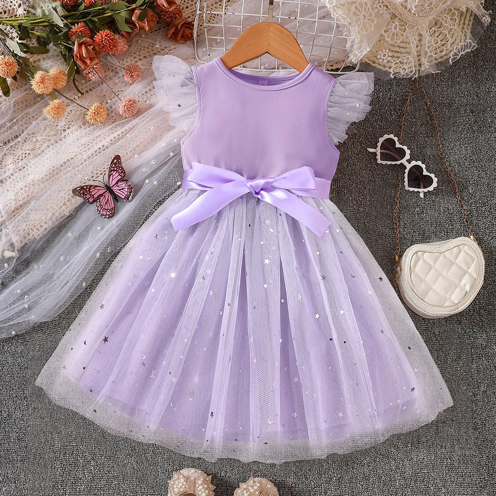 

Girls Elegant Tulle Princess Dress for Summer Outfits Festival Parties A-Line Design Dresses Kids Clothing For 2 3 4 5 6 7 Years