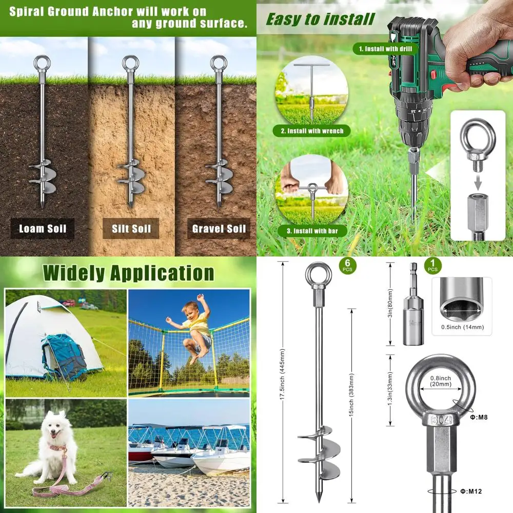 

18 прочных винтовых анкеров для крепления к земле для качелей, мобильных домов и сараев - 3 широкие спирали, ветроустойчивые, полностью сварные