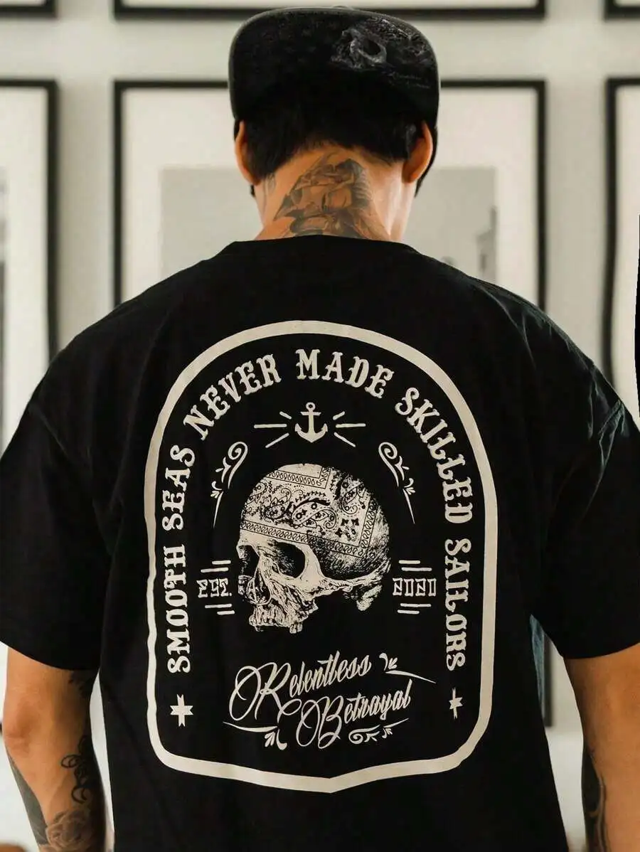

Mens Vintage Skull Print Short Sleeve T-Shirt Casual Round Neck Polyester Tee