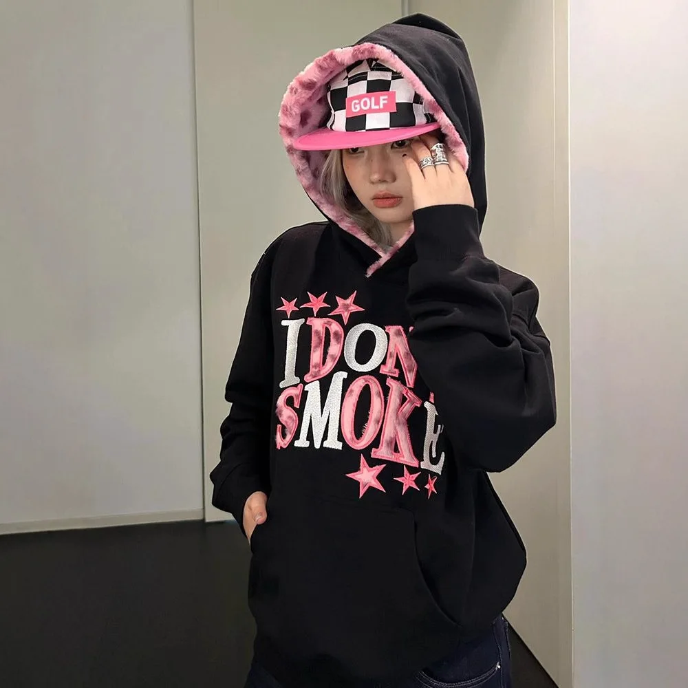 Amerikanischer Retro-Hoodie mit Leopardenmuster und Buchstabenstickerei, übergroßes Unisex-Paar-Sweatshirt, gemütliche Wintermode-Oberteile