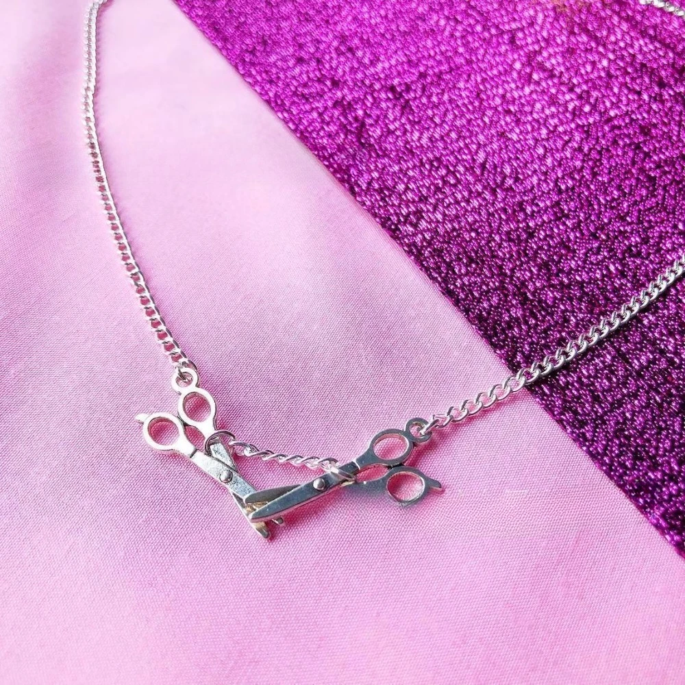 شخصية الموضة اثنين صغيرة فضية اللون مقص قلادة قلادة للنساء هالوين القوطية الشرير المختنق سلسلة مجوهرات هدايا #4