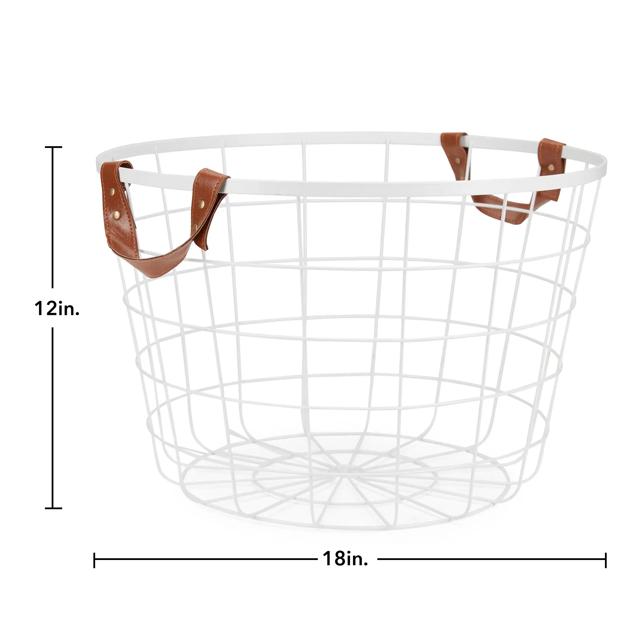 Großer runder Drahtkorb mit Griffen, weiß