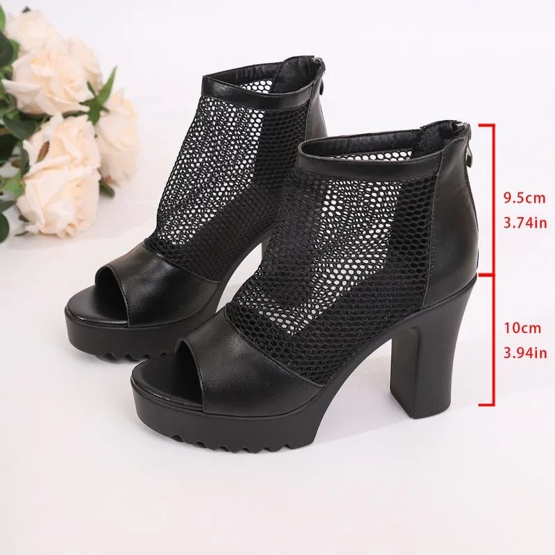 صيف جديد انقطاع الصنادل الرومانية النساء منصة الكعوب فم السمكة الأحذية كتلة كعب منصة شبكة الأحذية الباردة