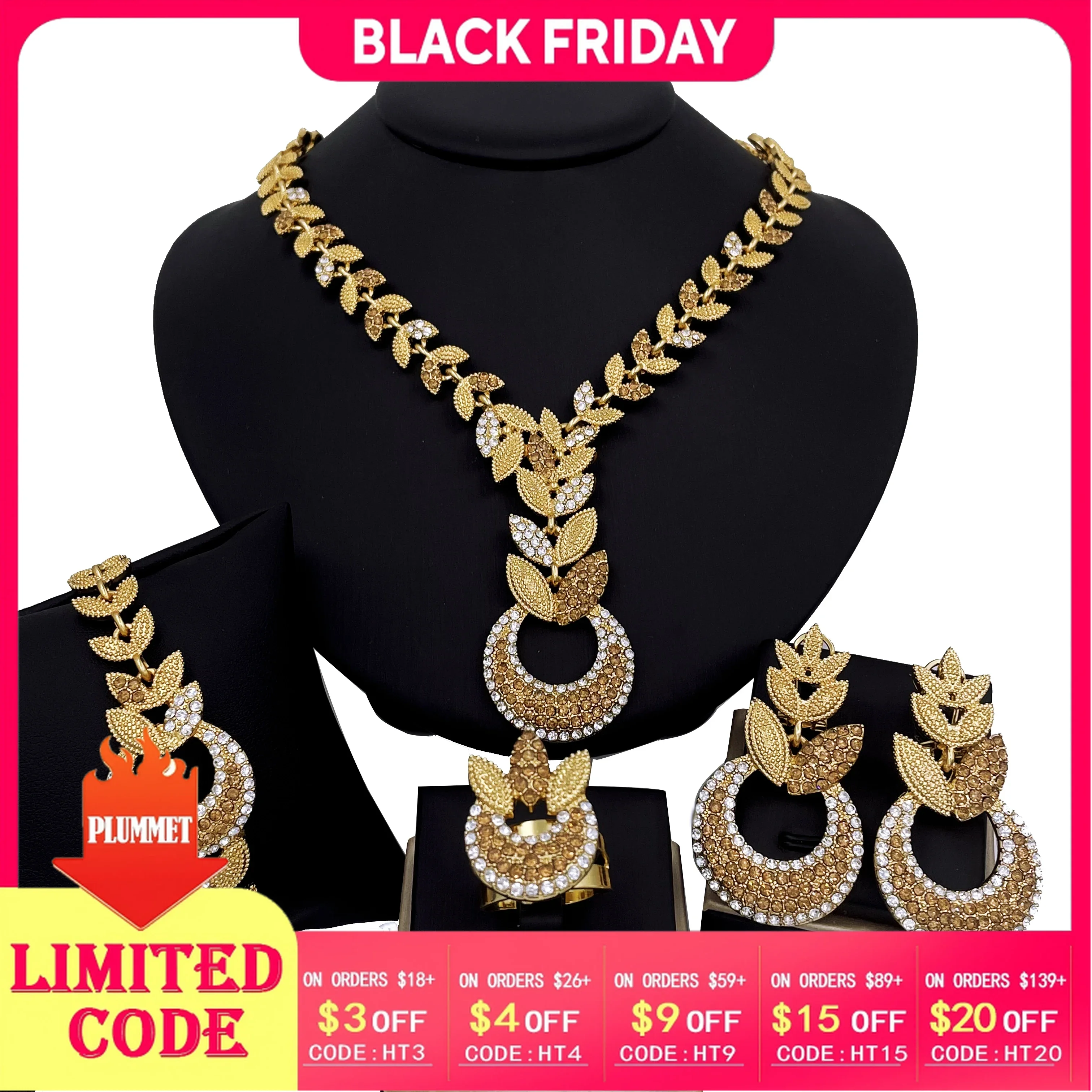 

Hight Quality Big Jewelry Set Luxury Zircon Necklace Horse Eye Bracelet Earring Rings African Nigeria Gold Color Jewellery