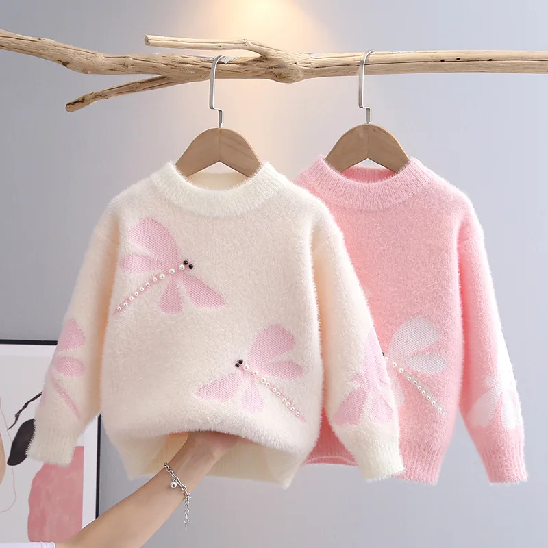 

Nice Children's Sweater Autumn Winter 2023 Baby Dragonfly Pattern Pullover Bottoming Shirt Girls Preppy Style Sweaters GY09221