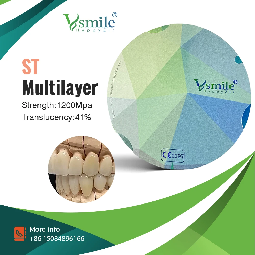 2024 Dental Vsmile ST Multilayer Zirconia Materials in Block Dental Laboratory in CADCAM Machines for Full Bridge and Coping