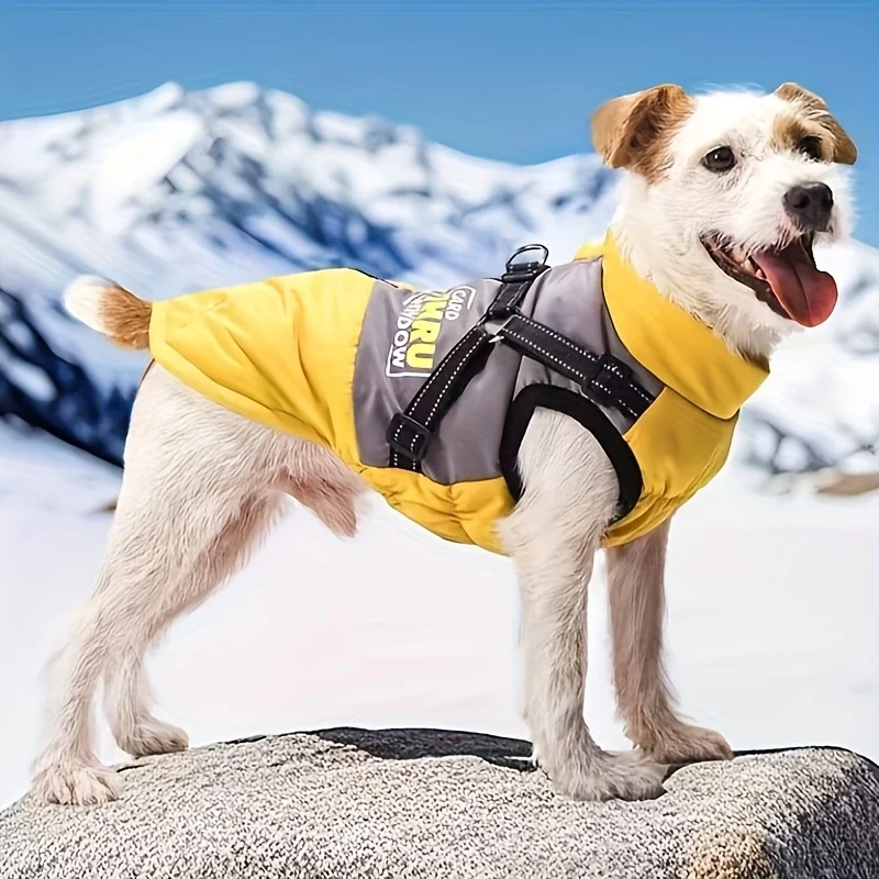 Warm autumn and winter dog clothing can be pulled, color blocked, breathable, strong reflective at night dog cotton clothing
