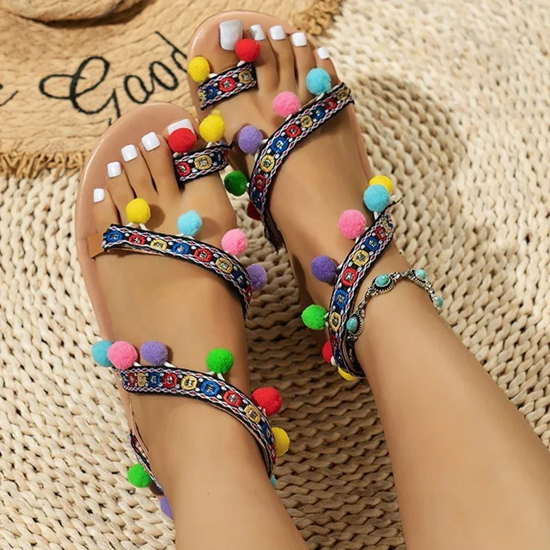 Flats Sandals Women Shoes 2024 Summer New Fashion Slippers Slingback Flip Flops Bohemian Casual Beach Shoes Dress Walking Slides