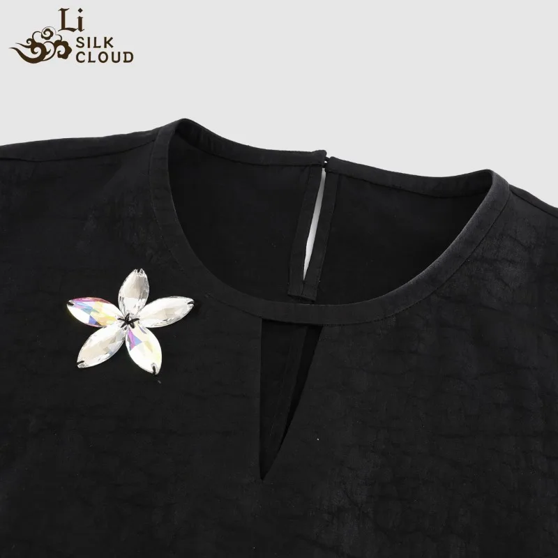 Handmade Traditional Silk Short Sleeve Blouse – Li Silk Cloud Natural Dyed Gambiered Guangdong Silk Loose Tops