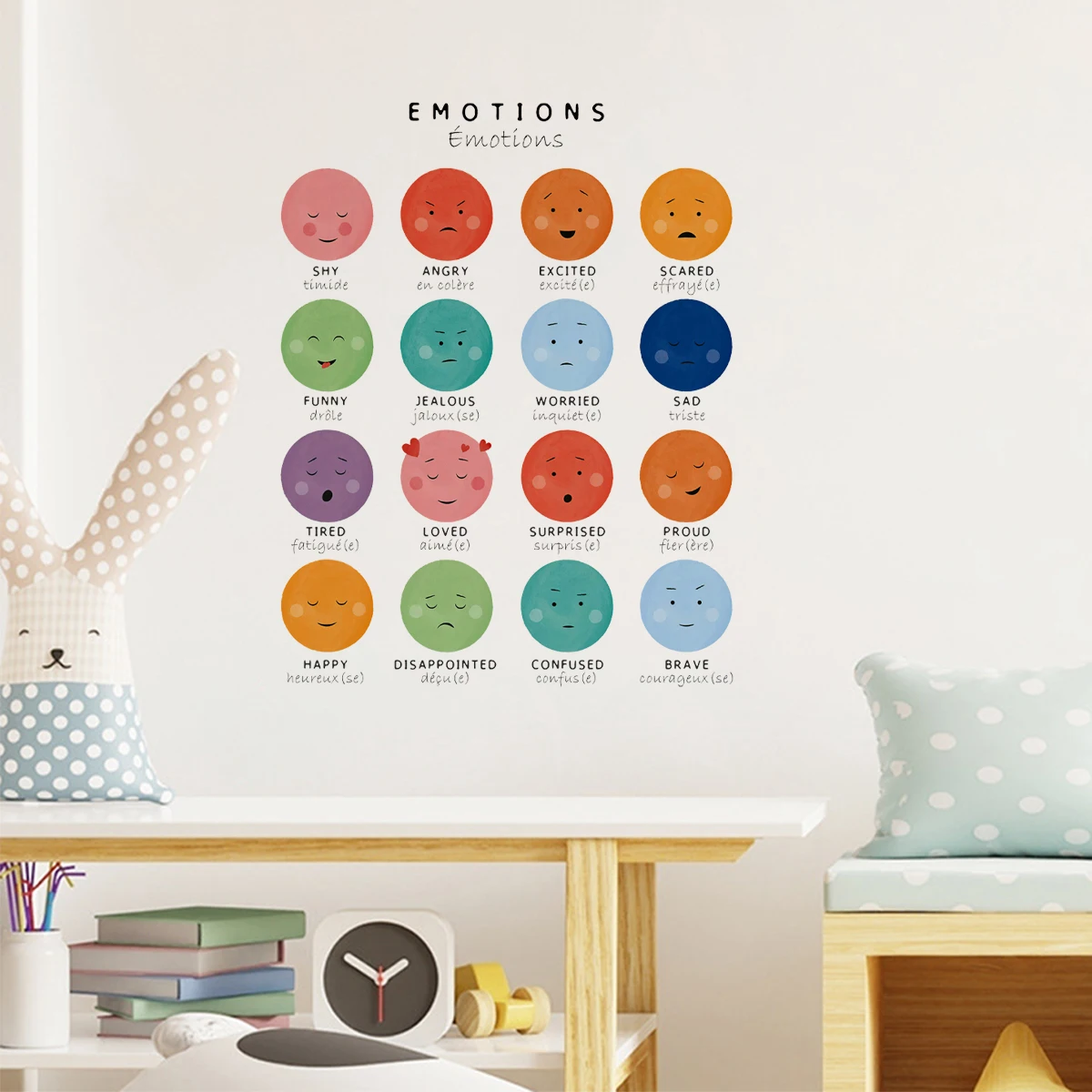 

French Cartoon Emotional Expression Emoticon Wall Sticker Child Room Classroom Study Kids Room Decal Bedroom Living Home Decor