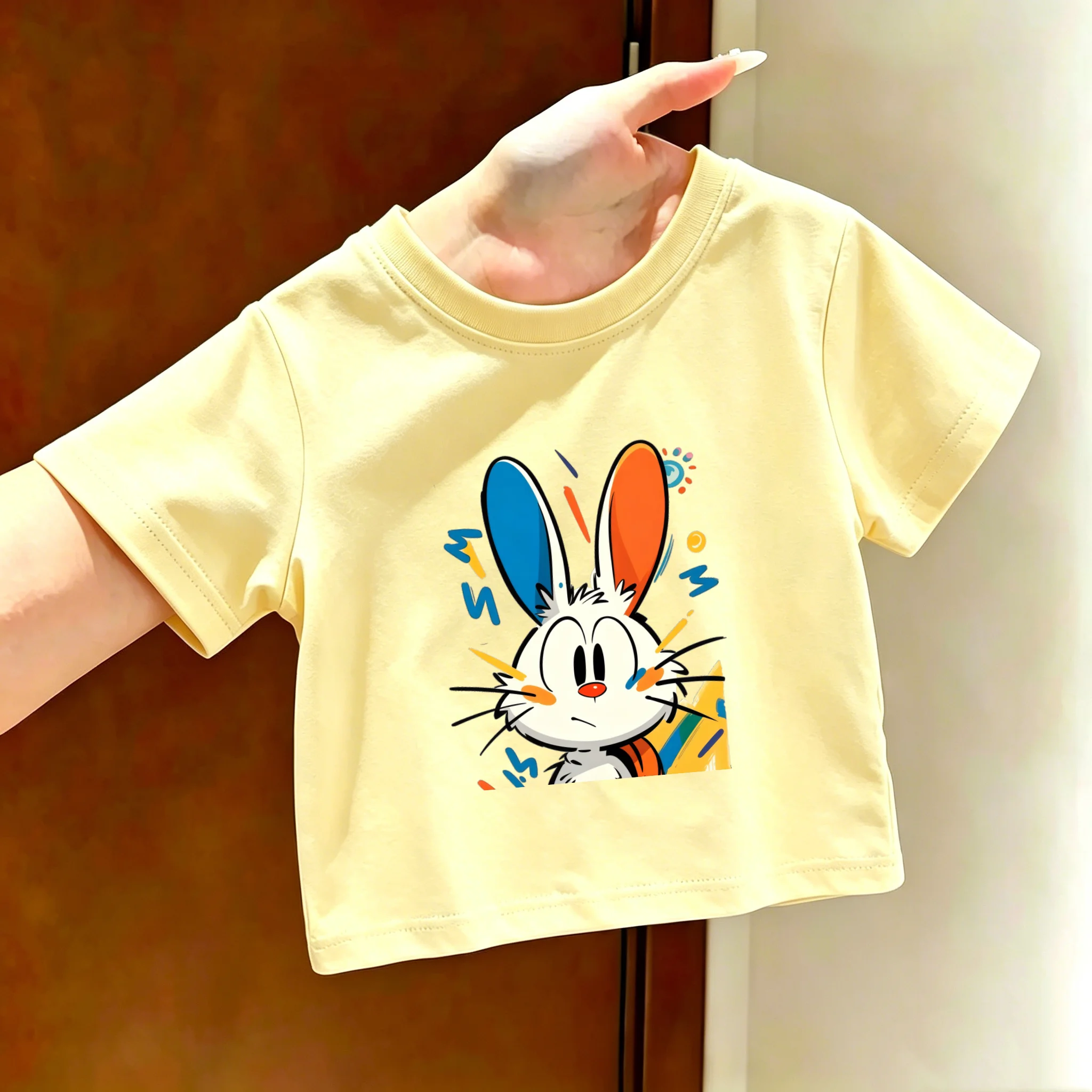 Parent Child Cartoon Handsome Rabbit Short Sleeved T-shirt Children's Round Neck Baby Top Fashionable Summer