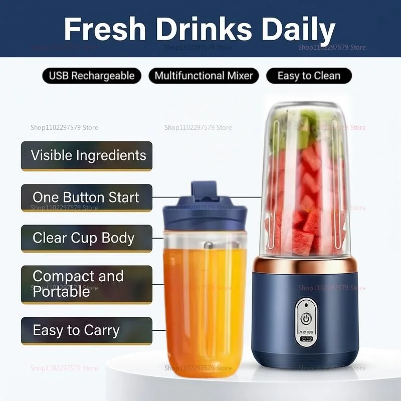 

Double Cup Portable USB Blender for Smoothies Juices Milkshakes Compact Fruit Food Processor Orange Juicer Personal Mixer