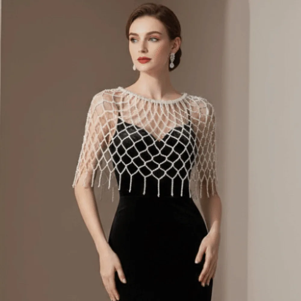 Luxury Elegant Pearl Waist Chain French Style Handmade Pearls Tassel Shawl Vintage Layered Beaded Belt Fashionista
