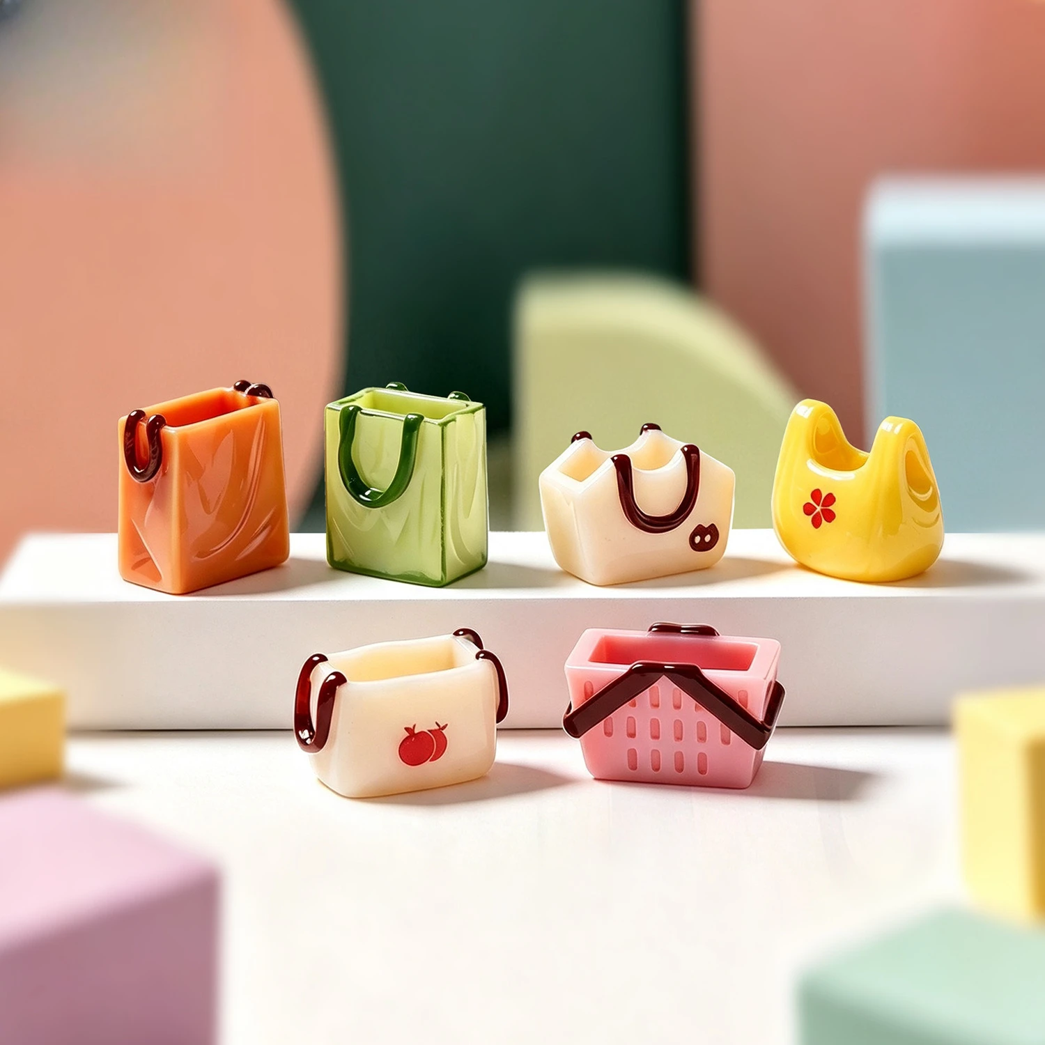 100pcs Kawaii Simulation Mini Fashion Pocket Bag 3D Resin Cabochon Doll House Decor DIY Keychain Jewelry Accessories