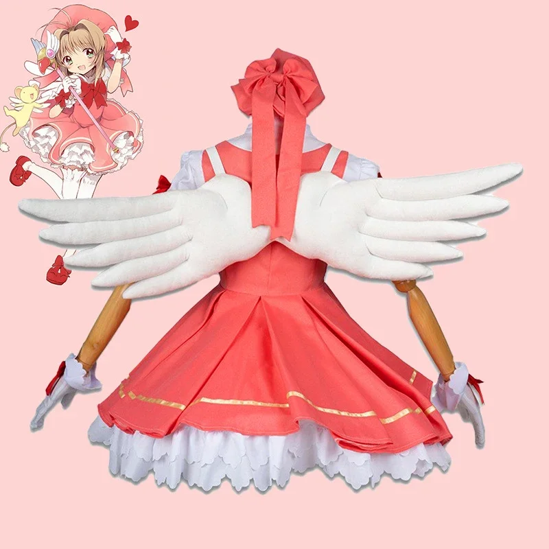 Jeu d'anime Cardcaptor Sakura KinomPain Sakura Battle Lolita fur s, uniforme de fête, costume de cosplay avec aile, vêtements d'Halloween pour femmes