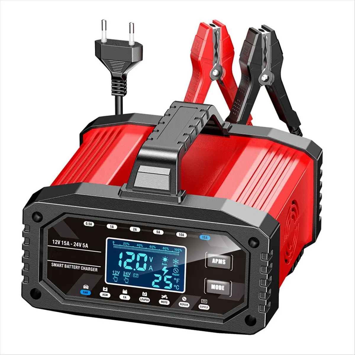 ~【A360Z】15A Battery Charger, 12/24V Lead Acid Car Battery Charger, Automotive Jump , Upgraded Trickle Charger EU Plug