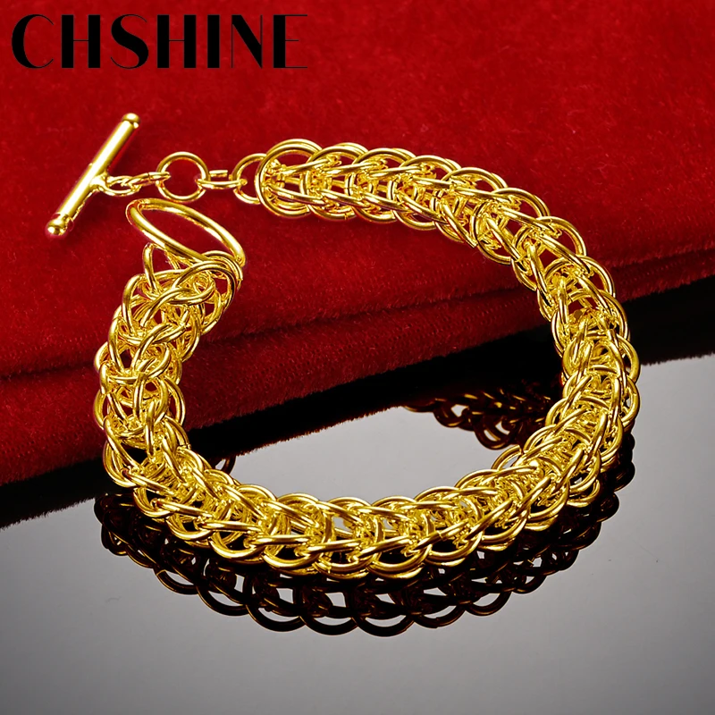 

CHSHINE 18K Gold Men Multi Loop Chain Bracelet For Women Wedding Engagement Party Fashion Charm Jewelry