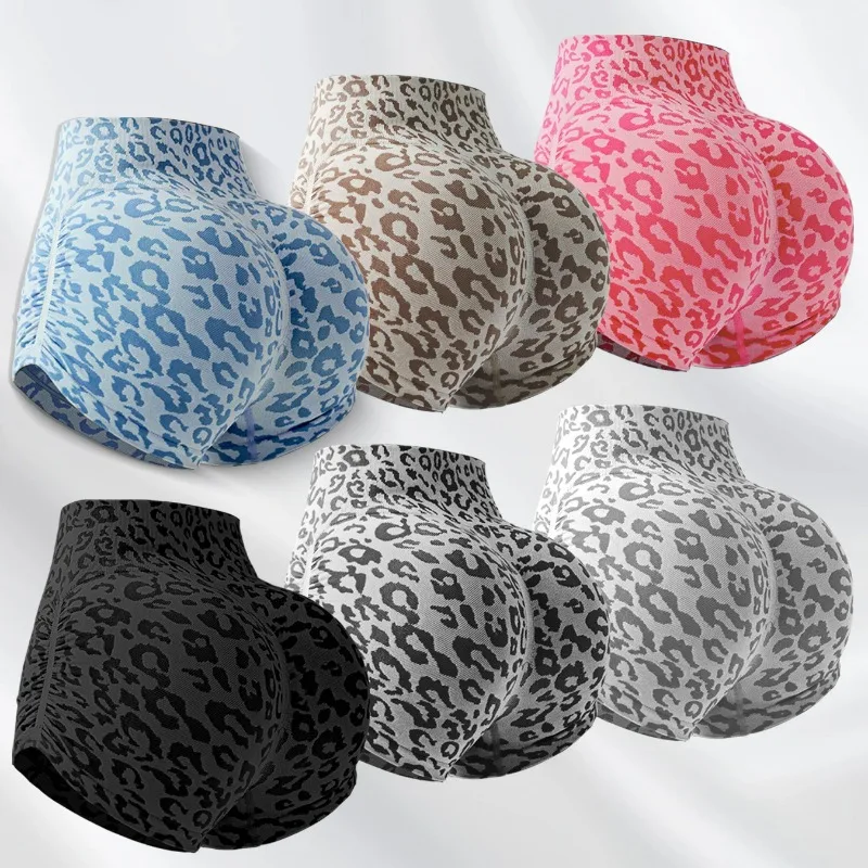 Women's Leopard Print Sports Shorts Yoga Three-Point Pants Hip Lifting Tights Running Peach Fitness Shorts