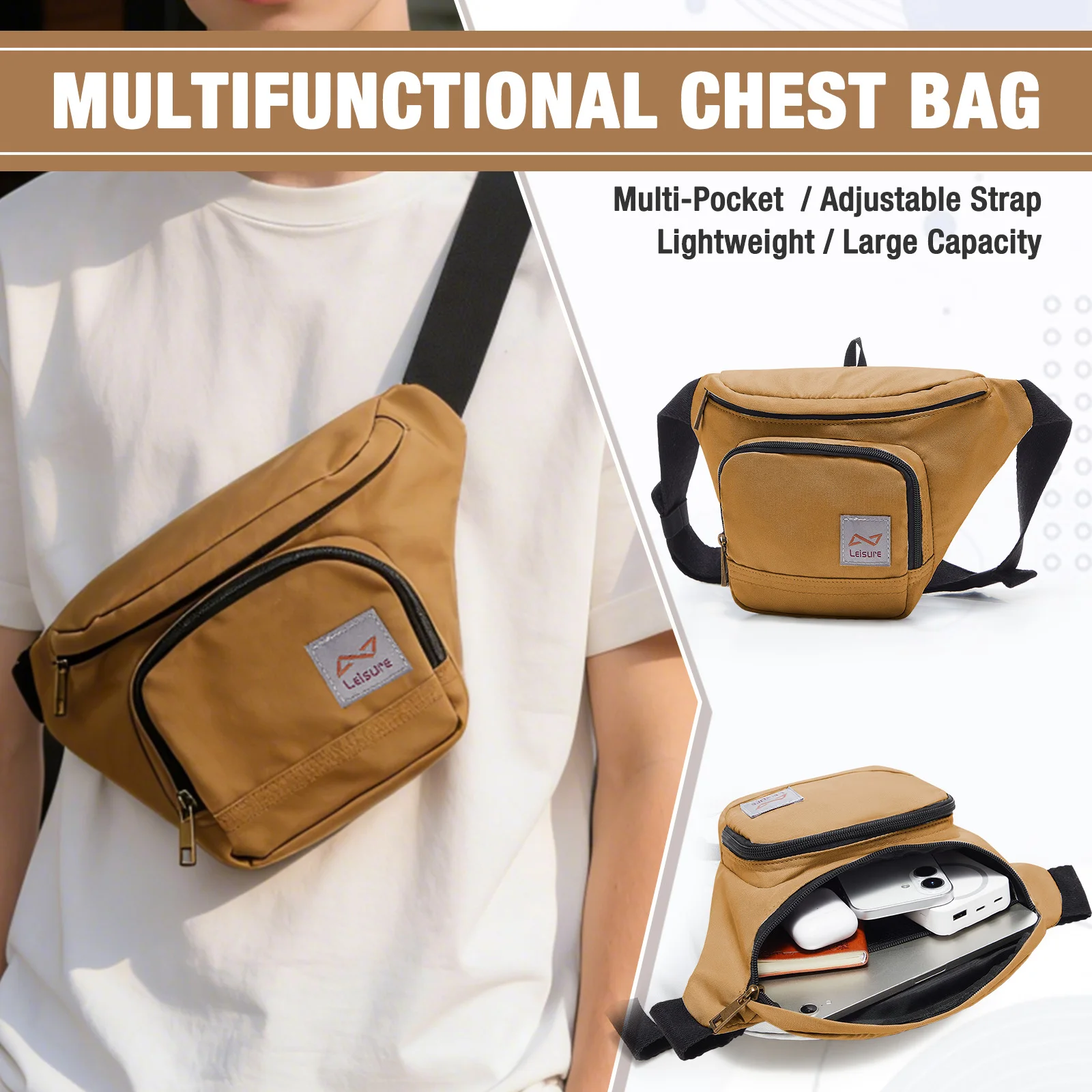 

Men Women Fashion Crossbody Bag, Large Capacity Multi-Compartment Casual Shoulder Bag Waist Bag Chest Bag, Dumpling Bag, Outings