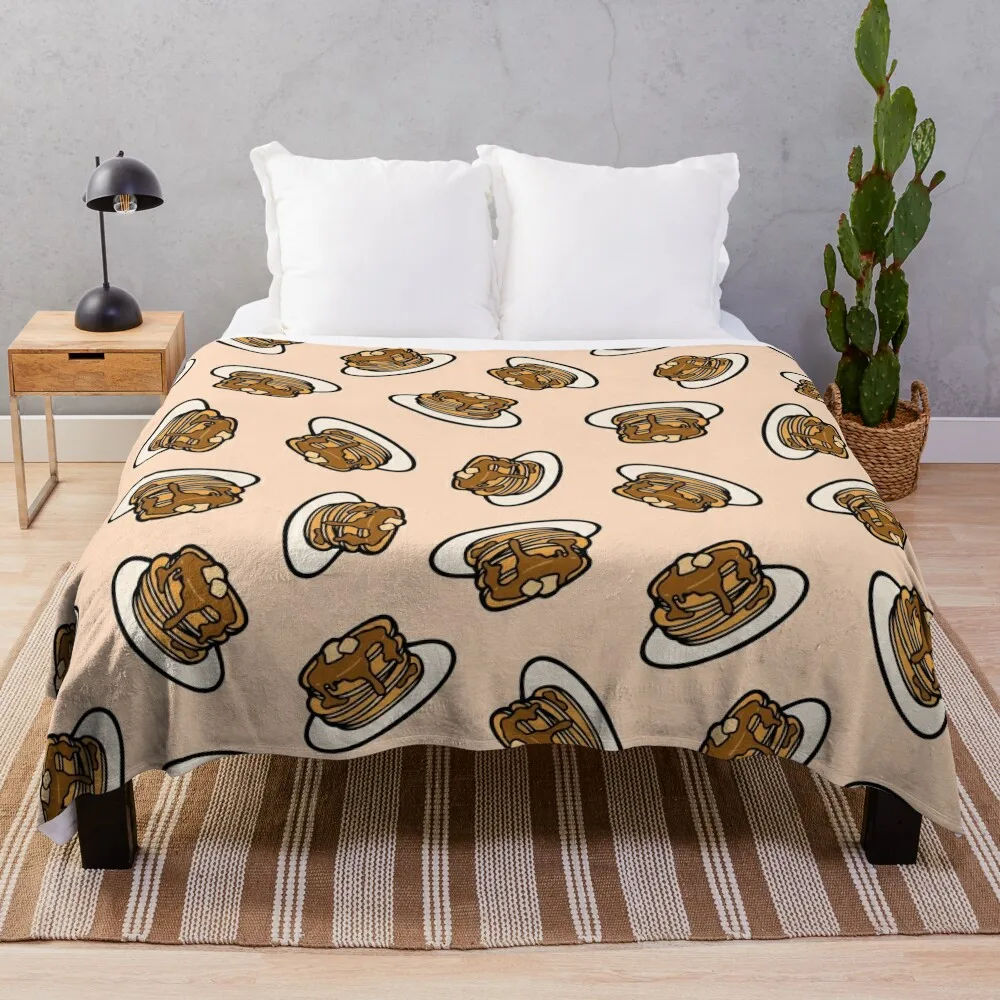 Pancakes with Butter and Syrup Pattern on Pale Peach Throw Blanket Decorative Sofas Hair Blankets