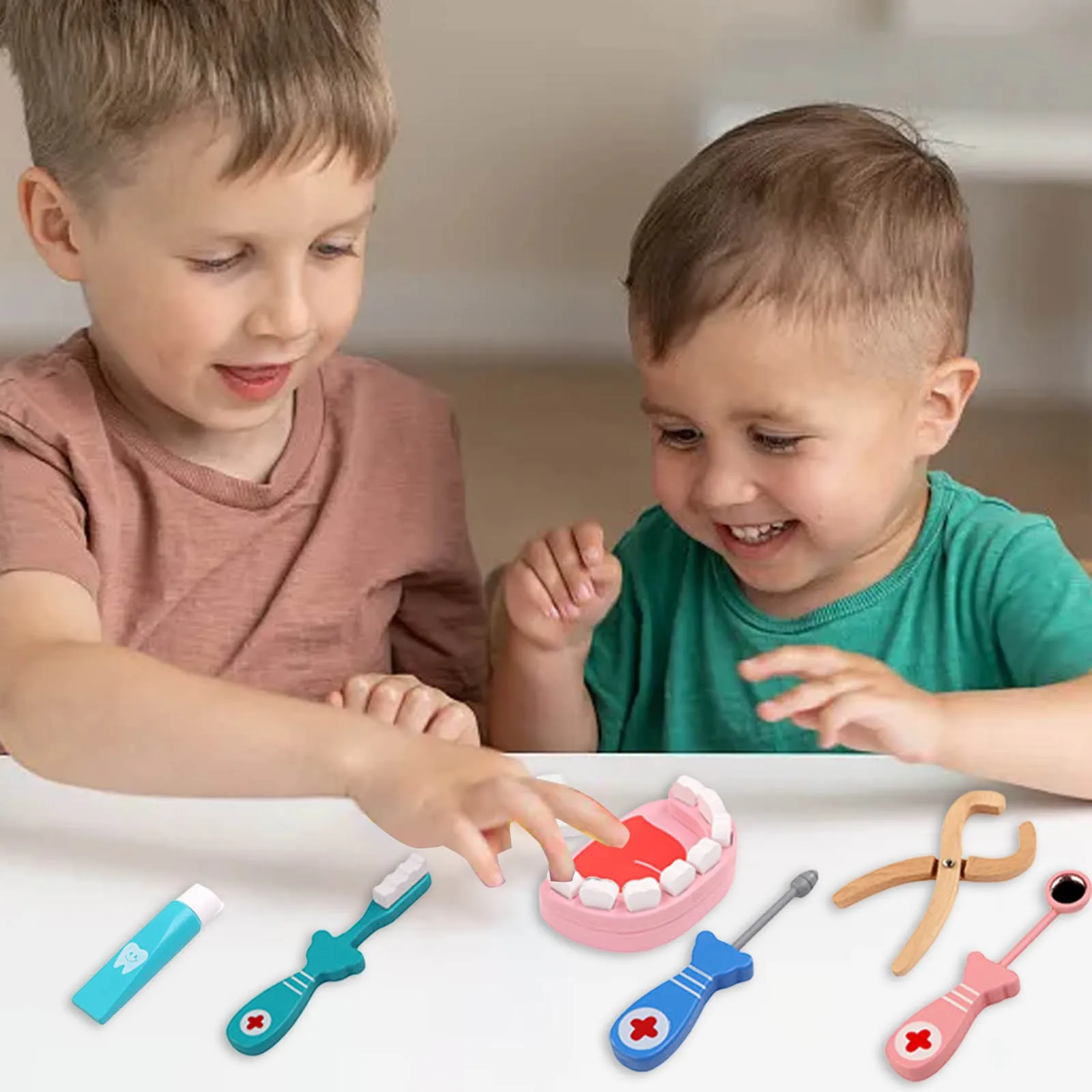 Magneti per perline Set di giocattoli per bambini Set di giocattoli da dottore per bambini 6 Set di strumenti in legno Set di giocattoli per l'educazione precoce Magneti da costruzione per ragazzi 8-12